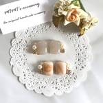 カジュアル ビジュー  ピアス イヤリング グレー マーブル ミルクティー マーブル カボション パール ガラスストーン　清楚　お呼ばれ　