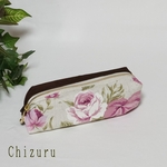 【ペンケース】薔薇とちゅうりっぷ☆帆布ブラウン
