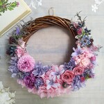 Lune Bonheur＜Lavande rose＞＊ハーフムーンリース＊プリザーブドフラワー＊お花＊ギフト＊結婚祝い＊新築祝い＊お誕生日祝い＊両親贈呈品＊フラワーギフト