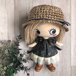 着せ替え〈2点セット〉ෆ̈ ハッピードール　イーマリー　(カンカン帽・フリル付きワンピース) 黒花柄　リボン