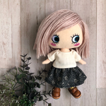 着せ替え〈2点セット〉ෆ̈ ハッピードール　イーマリー　(シャツ・スカート) 生成り　白　シャツ　スカート　黒花柄