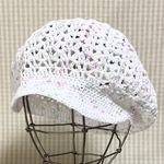 夏🌴先取りSALE🌟さらさら♪ドロップコットン🌿で編んだ涼しげなホワイトキャスケット/ピンクミックスcol.501