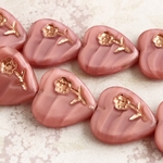 【16㍉ 4個】ローズハート♡ pink stripe ♡チェコビーズ♡ピンク♡ストライプ♡薔薇