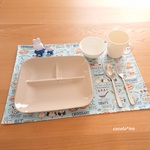 撥水ラミネート💦ランチョンマット　32cm×45㎝　　* ランチレシピ　col. blue