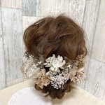 ［72追加再販］10本　アメリカンフラワー×ゴールド　ドライフラワー　ヘアパーツ　ヘアアクセサリー　ヘッドドレス　成人式　結婚式　ウェディング　ブライダル　かすみ草　紫陽花　