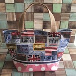 【ラミネート】ランチバッグ　ビンテージラベル柄