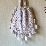 whitework*巾着バッグ*アンティークリネンと手刺繍*大き目