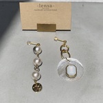1030.ラウンドシェル×ツートンカラーのコットンパール🦪アシメピアス✨ lensa