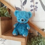 SakuBear②12cmテディベア(エリオットブルー)本革首輪付 
