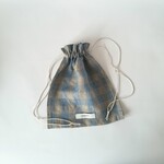ItalyLinen Kinchaku Plaidｸﾞﾚｰ(ﾎﾜｲﾄｽﾃｯﾁver.)