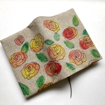 【原画】薔薇で一杯のコットンリネン手描きブックカバー　文庫サイズ
