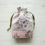きんちゃくポーチ Muscari 手刺繍 花柄