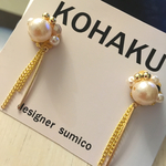 コットンパールとビジューのチェーンタッセルピアス（イヤリング）