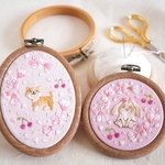 [rinrakiさま用ページ]桜とさくらんぼ刺繍とウサギ、柴犬手刺繍フープ