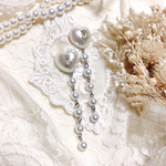 パール調ハートと揺れる5連パール イヤリング/ピアス シルバー