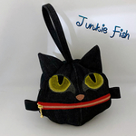 【再販2】手刺繍のデニム化け猫ポーチ