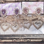 高品質　ピンクパープルクリスタルリボンハートピアス♡イヤリング　量産型　地雷ロリ