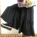 再販♡【定番】ギャザーたっぷりガウチョ☆黒ツイル生地