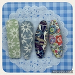 【限定】リバティ、お花の刺繍 ガーベラ パッチンピン 5cm 4本①
