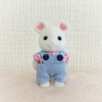 オーバーオールとチェック柄シャツ(水色×ピンク)