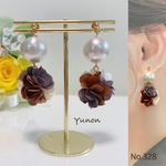 ミルクチョコフラワー×コットンパール　軽い♡ピアス・イヤリング