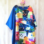 北欧の森カラフル 切替ワンピース 青