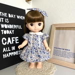 襟付きレースのワンピース（青）&ヘアアクセセット＊メルちゃん ソランちゃんの服＊