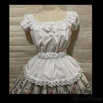 ふんわりシャーリングブラウス★ホワイト×白レース（即納品）