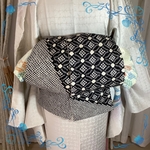 七宝鹿子総絞りと花柄総絞りのオリジナルリバーシブル半幅帯　芯あり　一点物