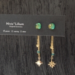 星屑流しの耳飾り 【グリーン×ゴールド】ピアス