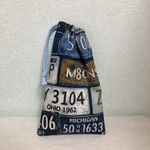 細長タイプ　ビンテージナンバープレート柄の巾着袋　スプーンフォーク袋