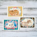 ポストカード３枚セット🐈猫パステル画🐈〈❁フローラルリボン❁〉