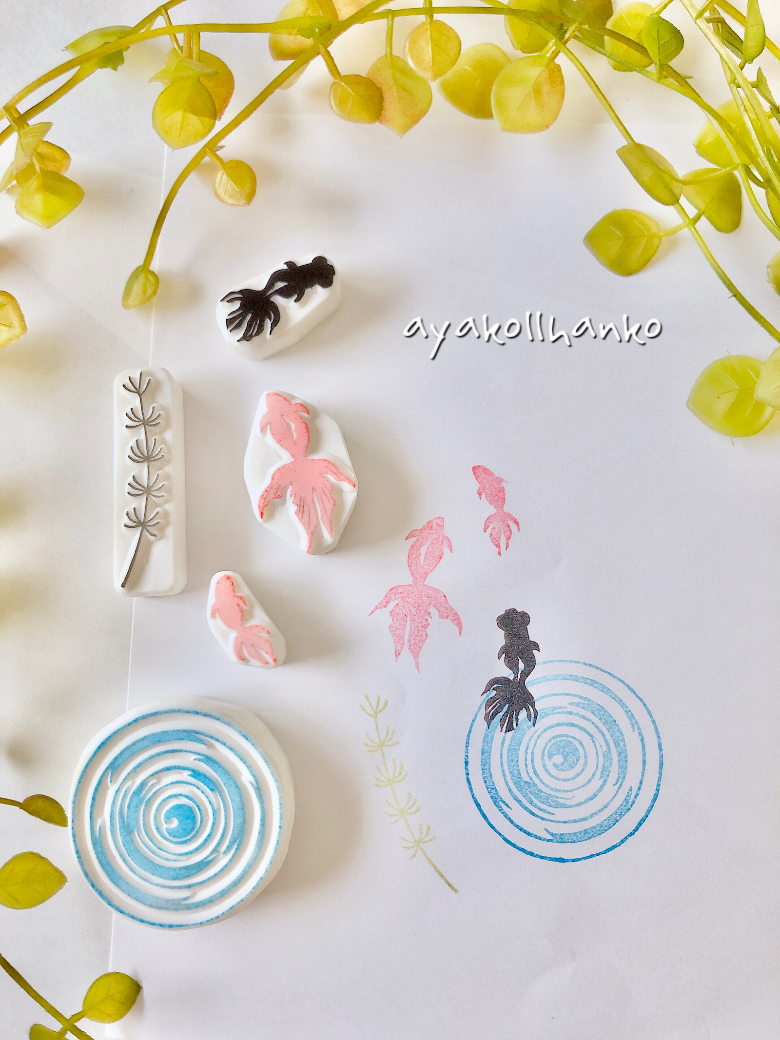 消しゴムはんこ☆夏*.+ﾟ金魚はんこ5点SET - AYACOLLHANKO'S GALLERY