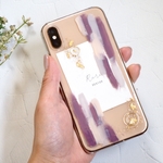 パープルニュアンススマホケース◆android/iPhoneほぼ全機種対応/スマホリング