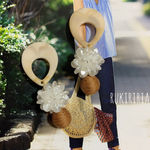 RUKIRIRIA #551 ベージュ×パールフラワー引き紐ピアス  大ぶりピアス 大ぶりイヤリング 