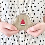 【再販】スイカの手刺繍ミニがま口 (赤)