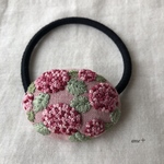 紫陽花 刺繍ヘアゴム/ブローチへ変更可能
