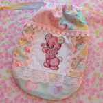 hana*ハンドメイド☆縦長巾着レトロアニマルpinkくまちゃん☆