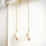 パール&スワロフスキー ロング イヤリング（ブラッシュローズ）ピアス