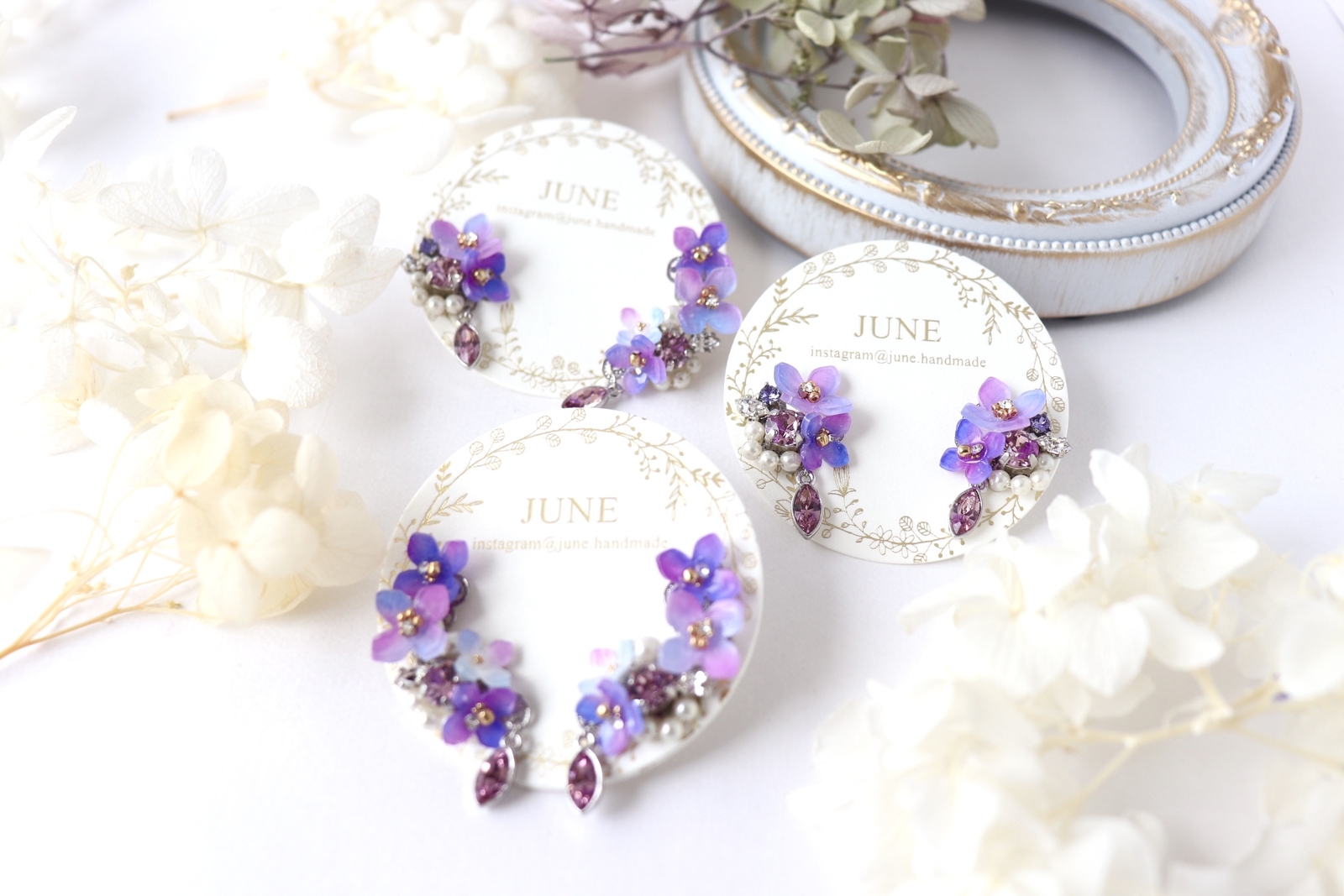 紫陽花＊きらめくbijouのピアス／イヤリング （アジサイ、花、紫