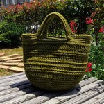 麻ひもバッグ　カーキ　ボタニカル柄の内布