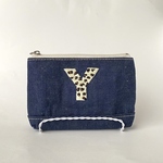 ヒョウ柄フォントのイニシャル刺繍ポーチ Ｙ 
