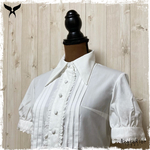 【２色展開】タックが綺麗なシャツカラーブラウス（半袖）白【S/M/L/LL/3L/5L】