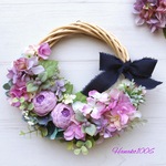 すみれ色の花かご*ラナンキュラスと紫陽花のリース