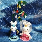 ちりめん細工の歳時記『七夕』 白うさぎの織姫と彦星七夕飾り　★受注制作★