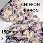 【シフォン】【150mm】【NAVY】フラワーシフォンリボン【A2011】