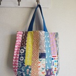 北欧風　縦パッチ　　縦長トートBAG　肩掛け　♪帆布　青　アヒル　ハリネズミ