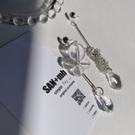 #194    𝙽𝚎𝚠♡    クリア　シルバー　メタル　ボール　つぶつぶ　ビーズ　アシンメトリー　ロング　ピアス　💍