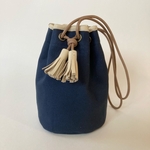 レザー×帆布　タッセル巾着バック