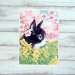 Ａ４ポスター　猫パステル画〈お花畑のクロ〉